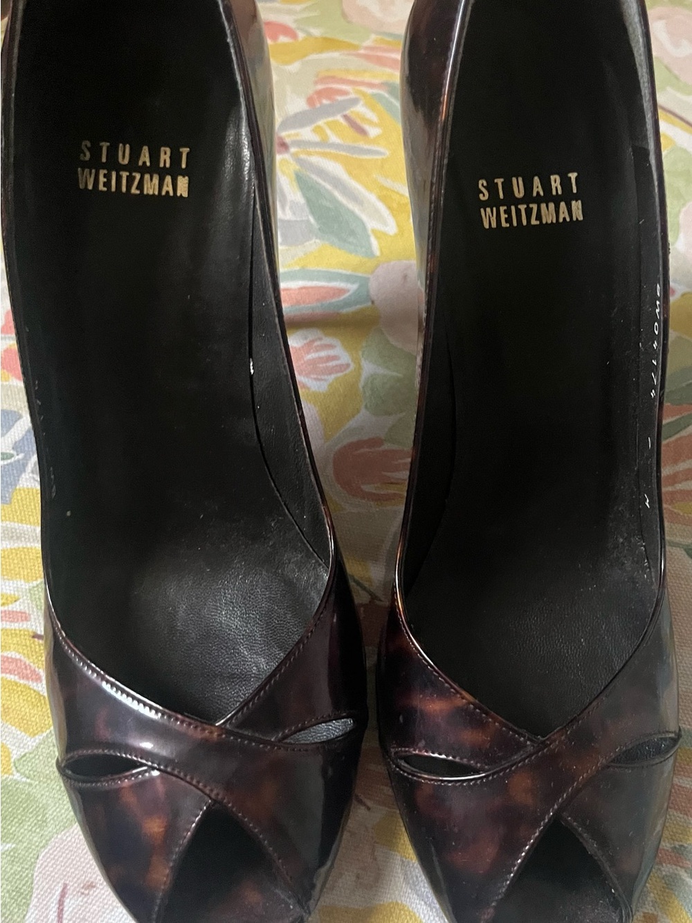 Stuart Weitzman Tortoiseshell Brown Peep-Toe Heels